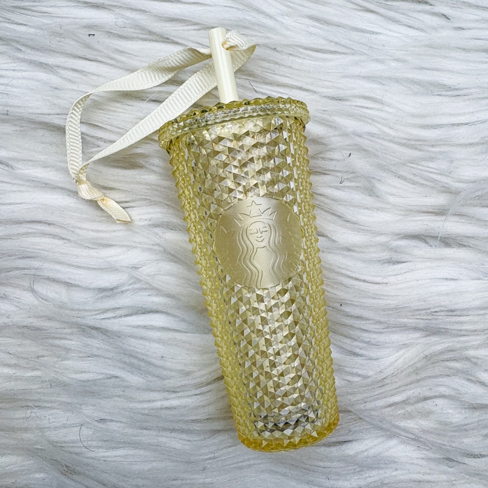 Starbucks China Summer 2022 Studded Keychain Ornament Yellow Gold Bling NEW